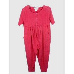 Colleen Conard Vintage Rare Short Sleeve Relax Fit Salmon Pink Romper Size Large